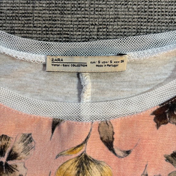 Zara Womens Blouse Multicolor Floral Short Cap Sleeve Scoop Neck Pullover Size S - Picture 6 of 13